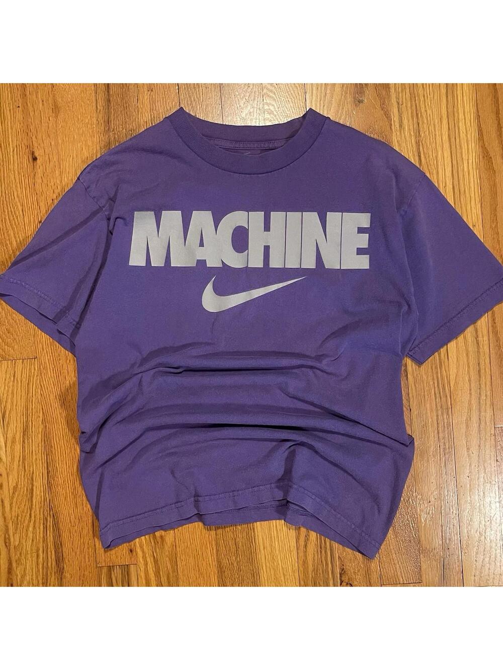 Vintage Nike y2k Tee “Machine” Check Logo Print Loose Fit Purple T Shirt Size M
